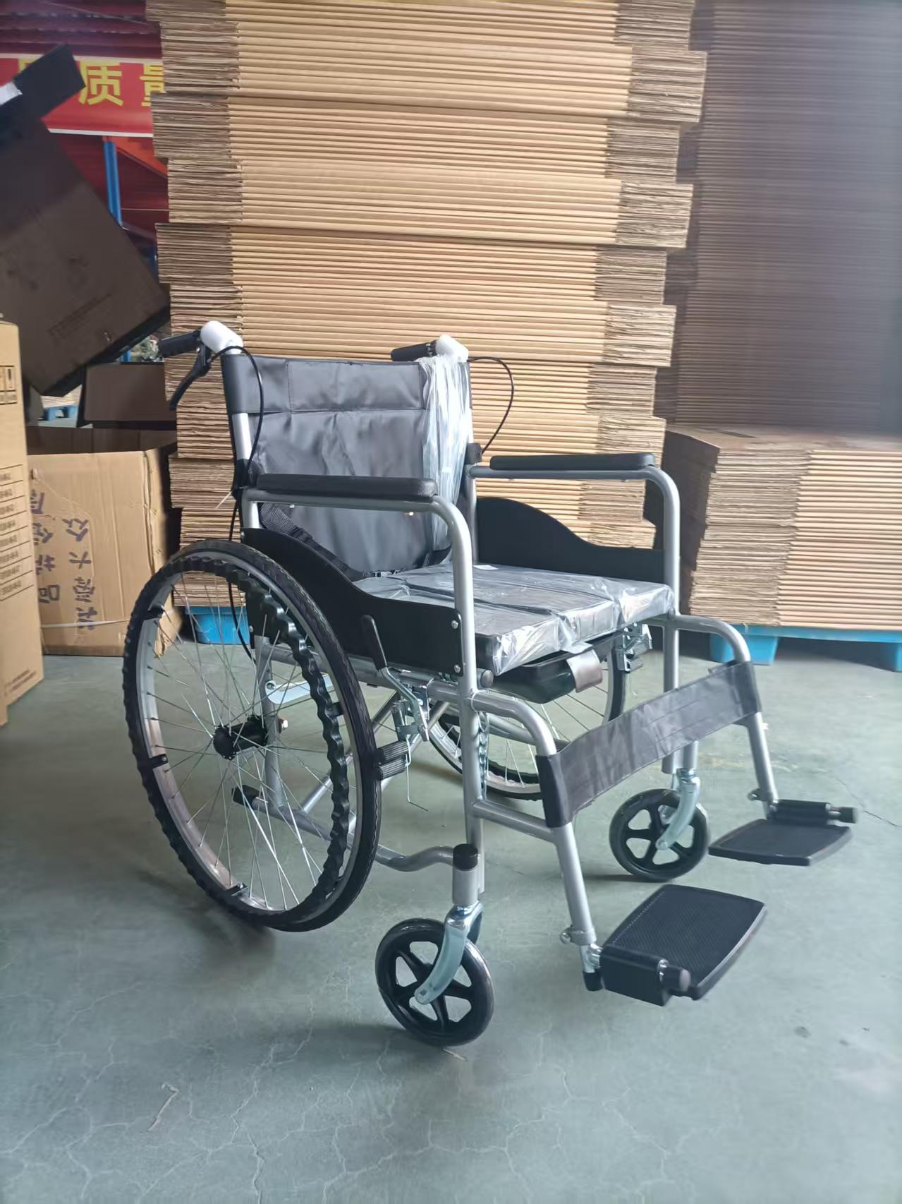 Black Cloth Commode Wheelchair with Solid Tires