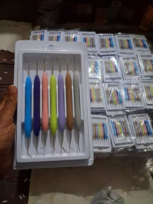 7Pcs Dental Composite Resin Filling Instrument Set, Color Silicone Handle Aesthetic Restoration Kit