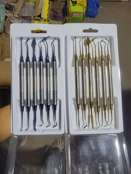 Dental Composite Resin Filling Instrument Set, Blue & Gold Titanium Coated Aesthetic Restoration Kit 6Pcs