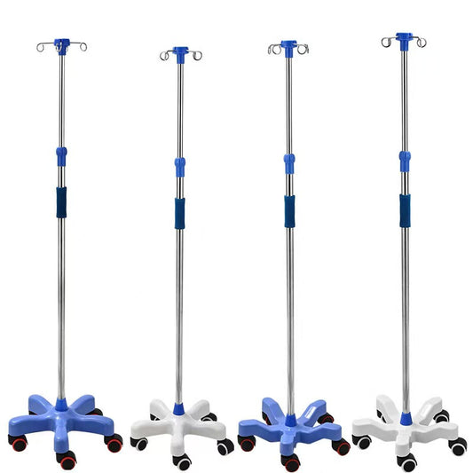 Stainless Steel Adjustable IV Infusion Stand, Mobile IV Pole with 5 Leg Base and Casters