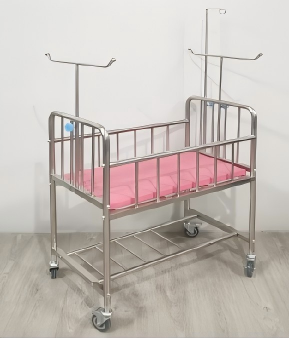 High - Quality Stainless Steel Pediatric Hospital Bed Trolley with IV Pole & Storage Shelf