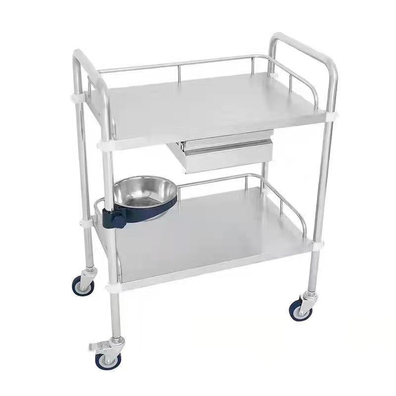 Stainless Steel Assembled Double-Layer Trolley with Single Drawer (600×400×860mm)