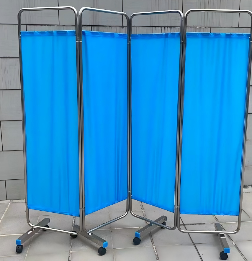 Wholesale 4-Fold Stainless Steel Square-Footed Folding Partition Screen with 05 Full Thickness High-Quality Curtain