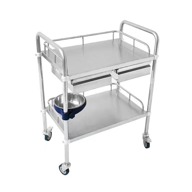 Stainless Steel Assembled Double-Layer Trolley with Double Drawers (660×440×860mm)