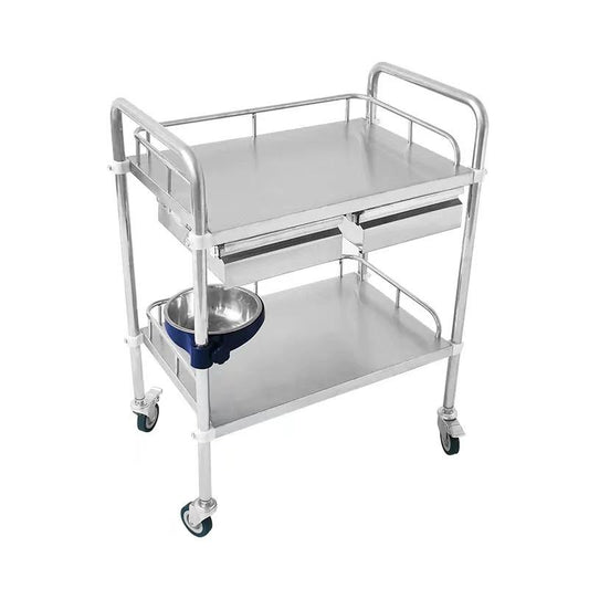 Stainless Steel Assembled Double-Layer Trolley with Double Drawers (660×440×860mm)