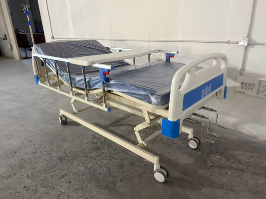 Three Crank Manual Hospital Bed | 3 Function Adjustable Patient Nursing Medical Bed With Complete Accessories