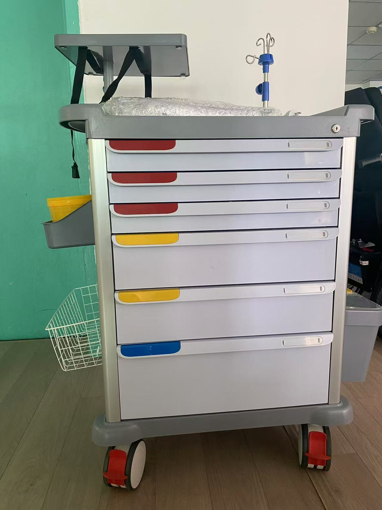 ABS Emergency Trolley with Multi-Drawers & IV Pole