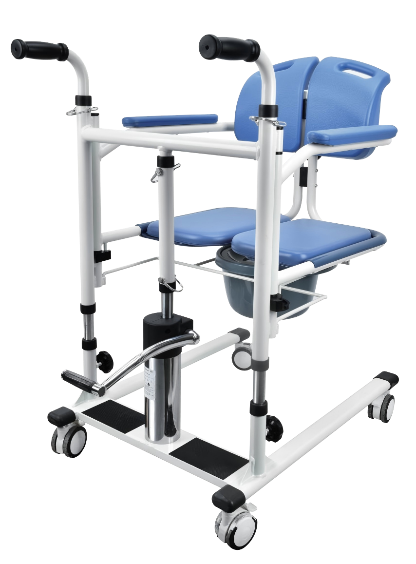 Hydraulic Patient Transfer Lift Chair with Commode, Multifunctional Wheelchair for Elderly & Disabled