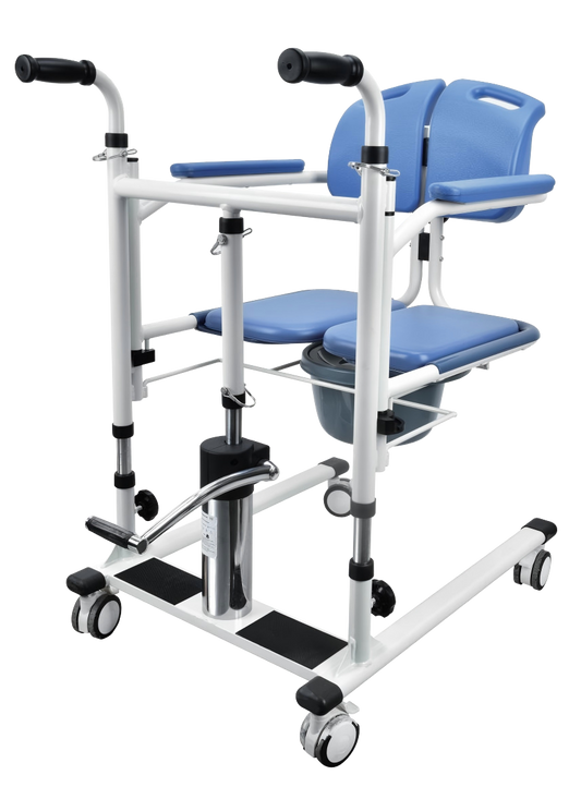 Hydraulic Patient Transfer Lift Chair with Commode, Multifunctional Wheelchair for Elderly & Disabled
